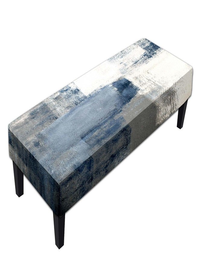 MCALK Blue Stretch Dining Bench Cover, Washable Abstract Bench Seat Protector Cover,Anti-Dust Removable Grey Bench Slipcover for Kitchen, Living Room, Bedroom - Image 1
